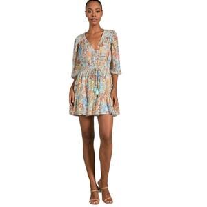 Elan Melrose Print Mini Dress in Light Blue Size M